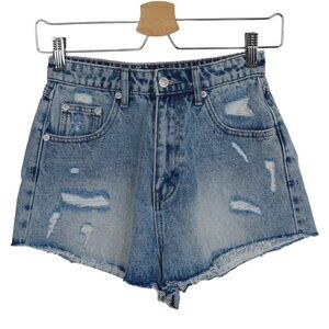 White Fox Womens Small Distressed Raw Hem Cut Off Denim Blue Jean Shorts Cotton